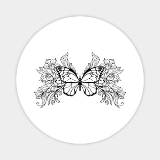 Contoured butterfly with contoured orchids Magnet